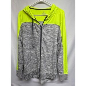 SO Boyfriend Hoodie Zip Up Jacket Neon Yellow Grey Marled XL